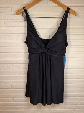 Simply Fit Black One Piece Tummy Control Swim Dress, Women’s Size Large